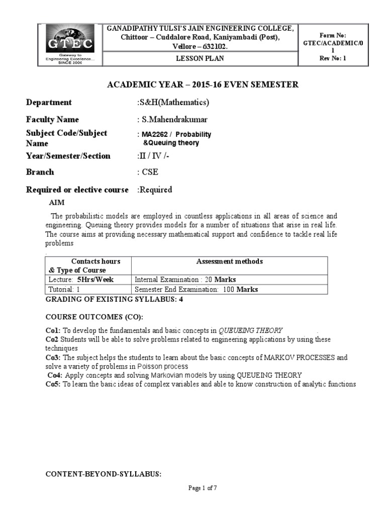 ma2262 syllabus